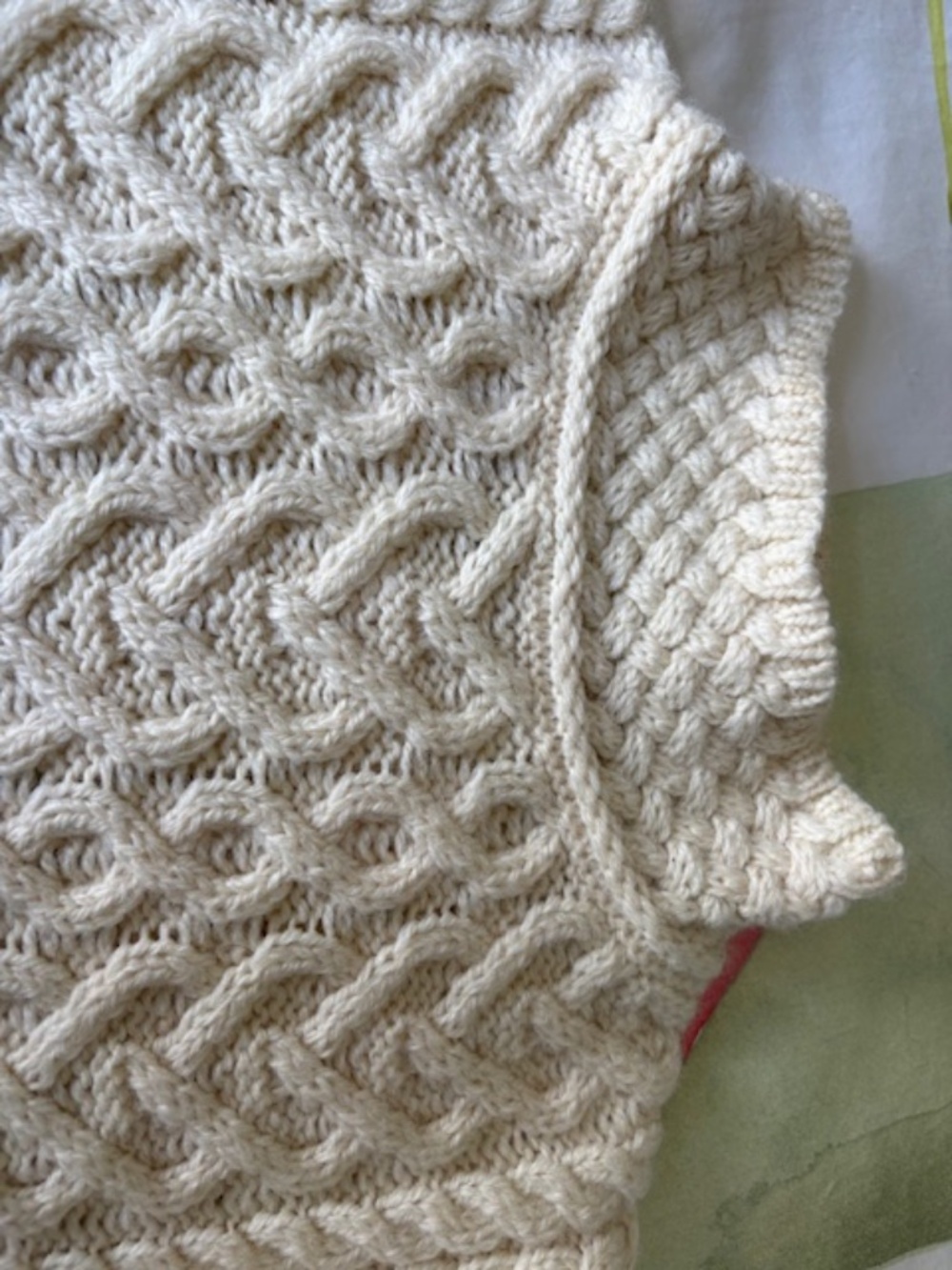 ARAN MOR Women's sz S Irish cable knit sweater polo neck natural white - Picture 9 of 14